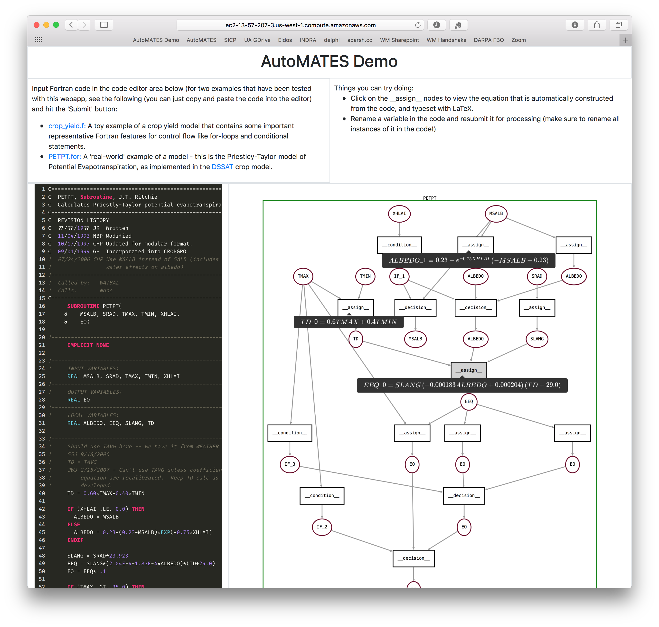 Screenshot of AutoMATES demo webapp